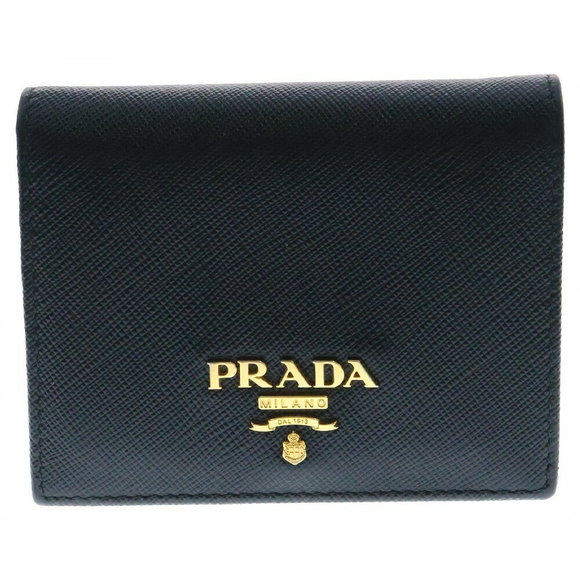 Prada Saffiano Bifold Wallet Black Leather Compact - Picture 1 of 5